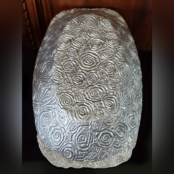 17 1/2" x 10" Glass Copper Bronze Brown Art Glass Decor Bowl with Silver Bottom - Picture 12 of 16